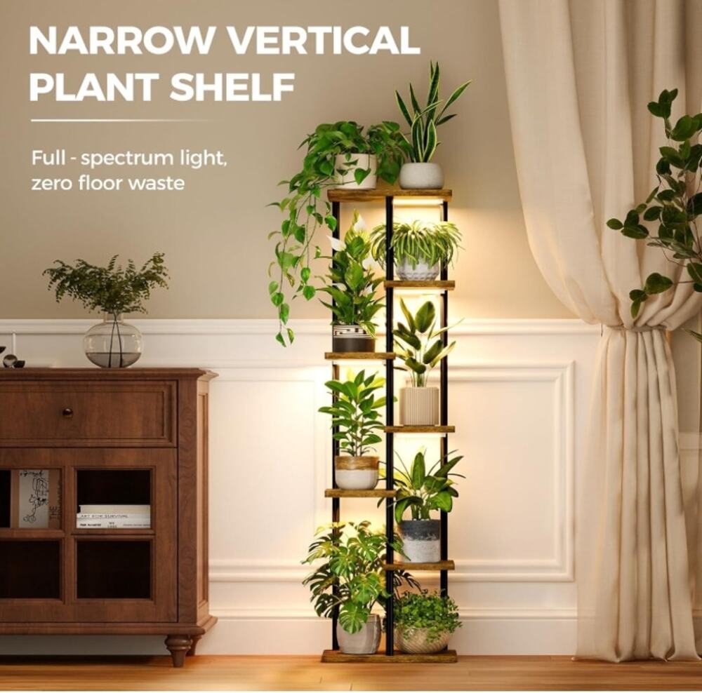 Bamworld 7 Tier Plant Stand w/ Grow Lights Indoor Corner Shelf 54.5" Tall